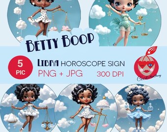 Betty Boop Libra Zodiac Art: Vintage Astrology PNG JPG (Digital Download)