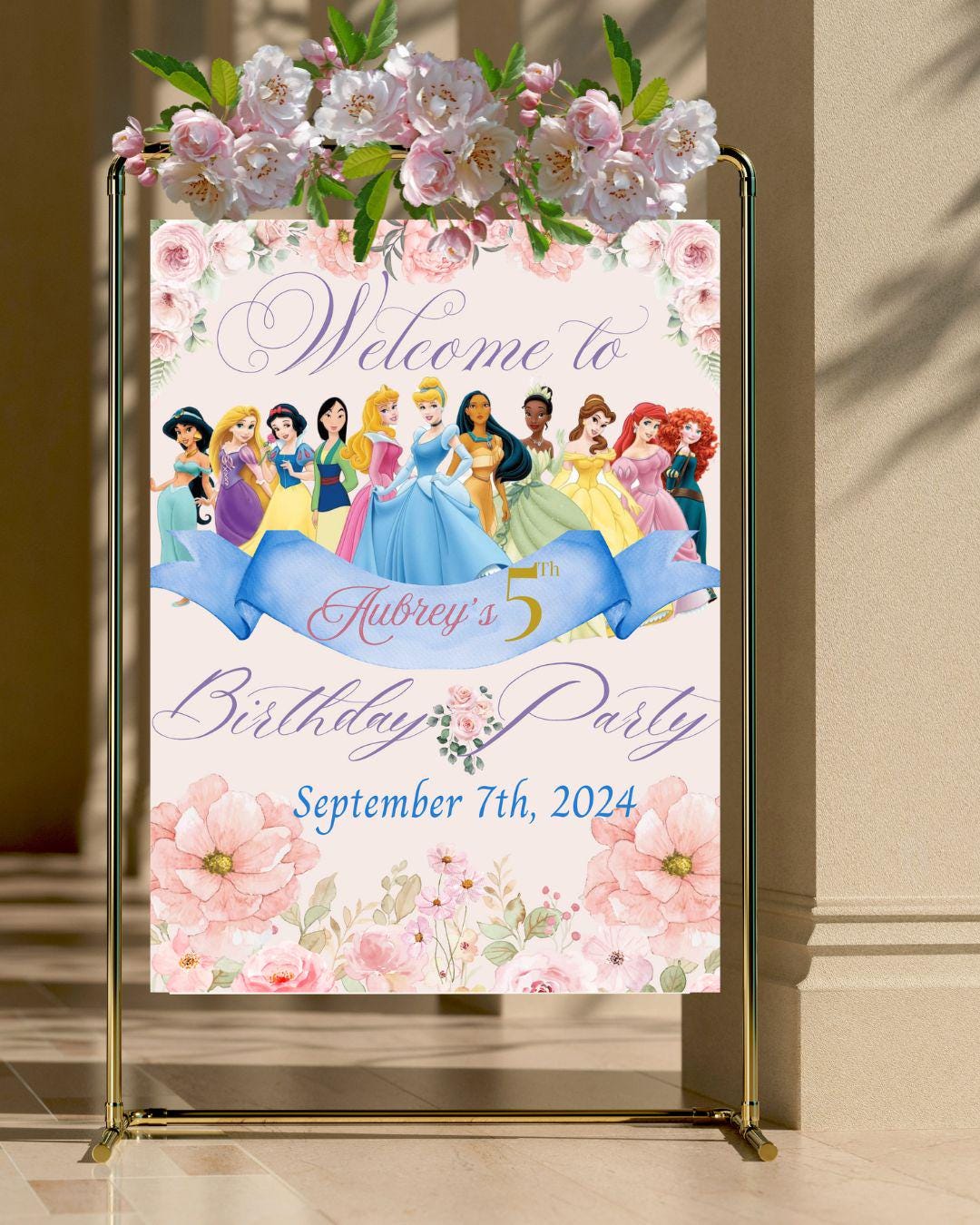 Welcome Princesses Disney Princess Birthday Welcome Sign – Custom Printable Party Poster ...