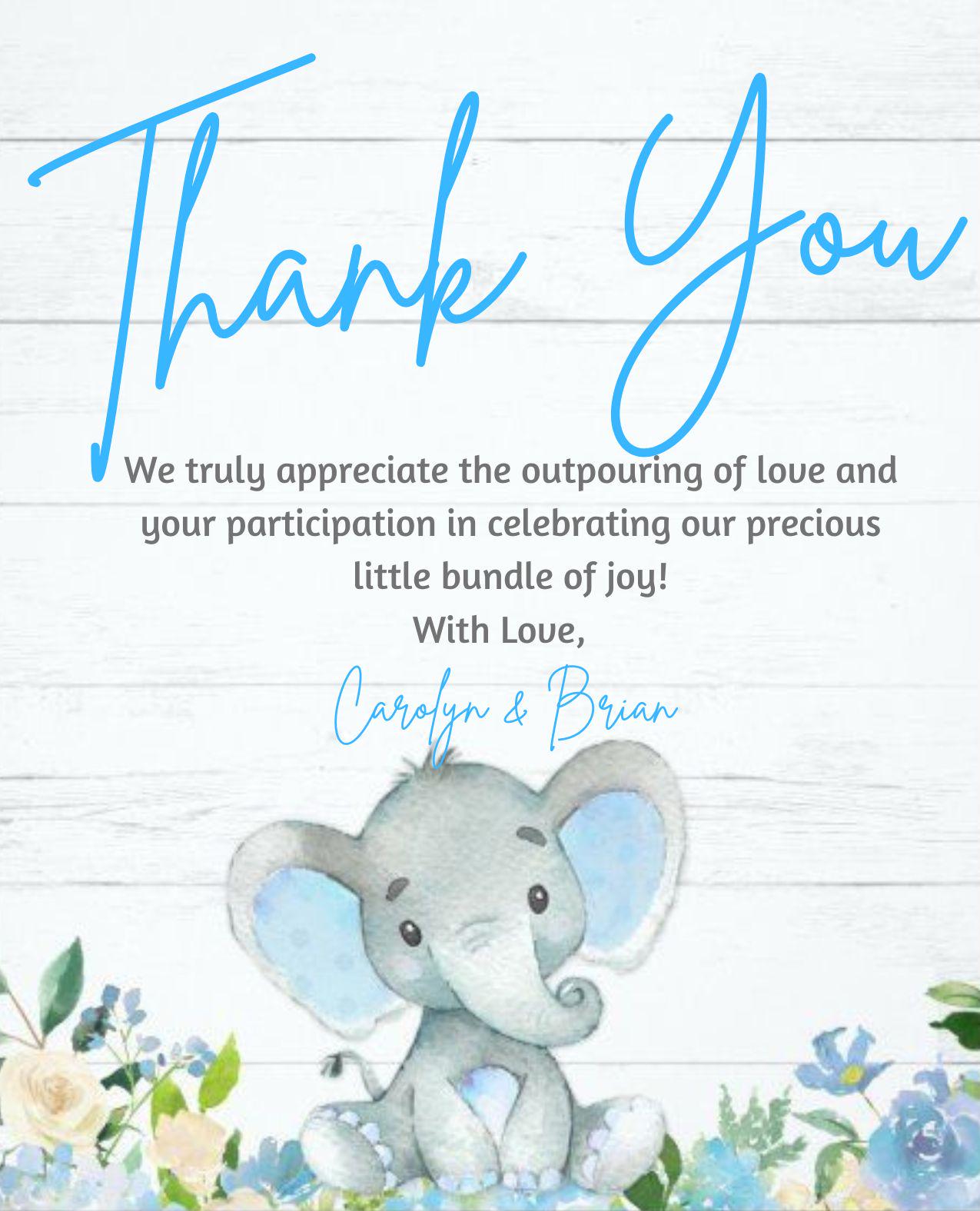 8 Süße Dankeskarten Mit Elefant Für Deine Babyparty – Inkl. Umschläge