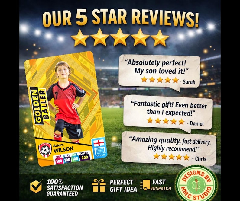 Personalised Football Trading Card, Custom Metal Card with Photo, Name & Stats, Football Gift for Boys/ Girls, Matchday Present image 6