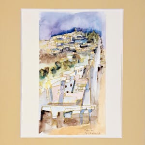 Ostuni - Italy, watercolor-ink drawing, Harald Kauffmann, travel, wall art,art lovers,collectors,home or office decor,gift,birthday,holidays