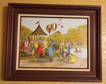 Vintage H. Hargrove “Festival Days” Americana Oil Painting Serigraph 16” x 12”