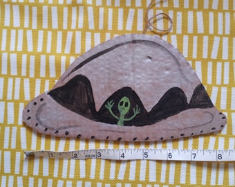 Knock Knock It's Us cardboard prop hand painted UFO