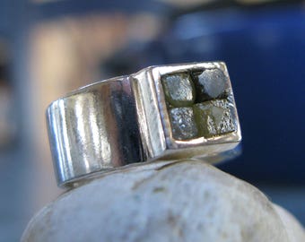 4 Diamonds in the Rough in Silver Ring