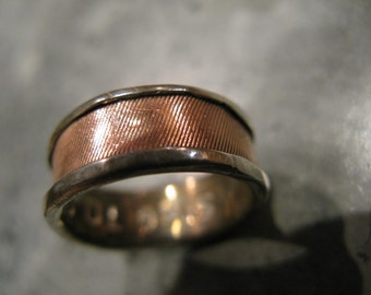 Patterned Copper on Silver Ring