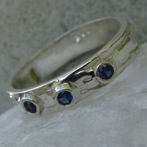 Petite Blue Sapphires on Silver Ring