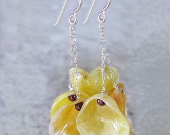 Jingle Shell Earrings, Sterling Silver, Garnet Beads