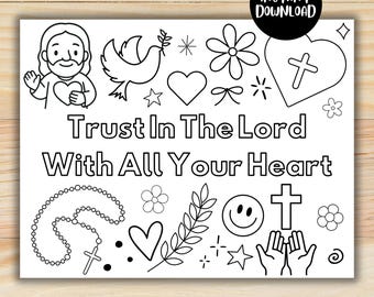 Bible Verse Coloring Pages for Kids, Sunday School Activity, Christian Scripture Homeschool Fun, Faith Based, Trust In The Lord