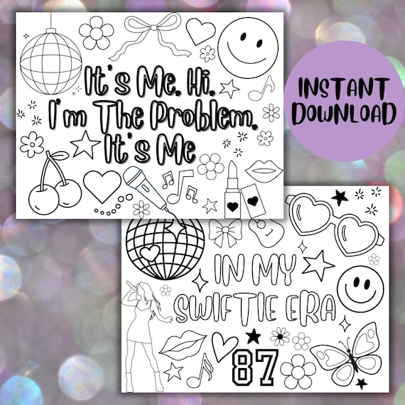 Swiftie Coloring Sheet BUNDLE, Taylor Inspired Coloring Pages, Swiftie Party Favor, Cute Doodles, Pop Star Coloring Book, In My Swiftie Era