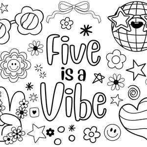 Five Is A Vibe, Supersöt Preppy Födelsedagsmålarbild, Målarbild För 5-årsdag, Festgåvor, Smiley Groovy Discokula-estetik bild 2