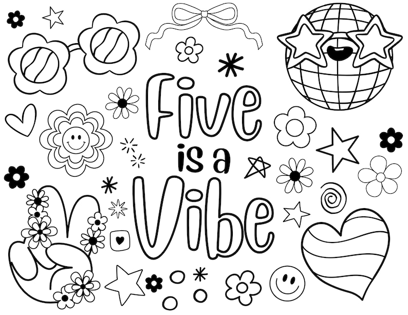 Five Is A Vibe, Supersöt Preppy Födelsedagsmålarbild, Målarbild För 5-årsdag, Festgåvor, Smiley Groovy Discokula-estetik bild 2