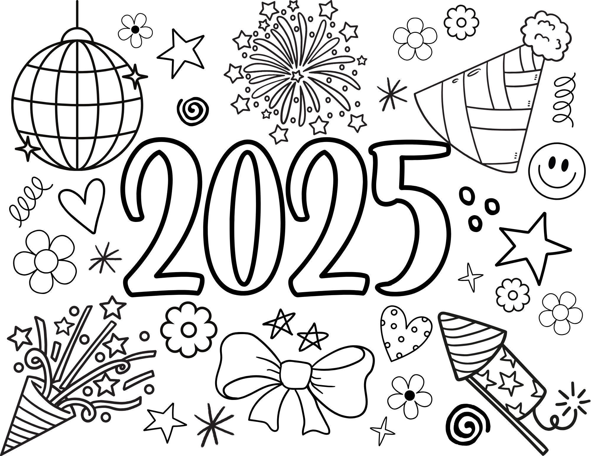 2025 Happy New Year Coloring Sheet Whimsical Cute Coloring Sheet 2025 Happy New Year Coloring Sheet Whimsical Cute Coloring Sheet