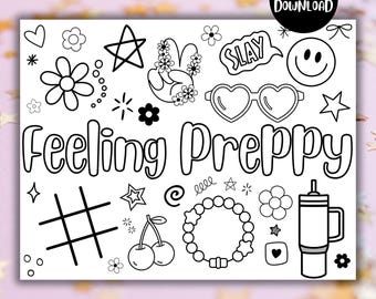 Feeling Preppy Cute Coloring Sheet, Coquette Smiley Daisy Disco Ball Coloring Page For Kids, Whimsical Fun Activity For Girls Teens Tweens