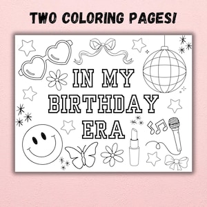 In My Swiftie Era Birthday Coloring Sheet Printable, Taylor Inspired Coloring Pages, Swiftie Birthday Party, In My Birthday Era