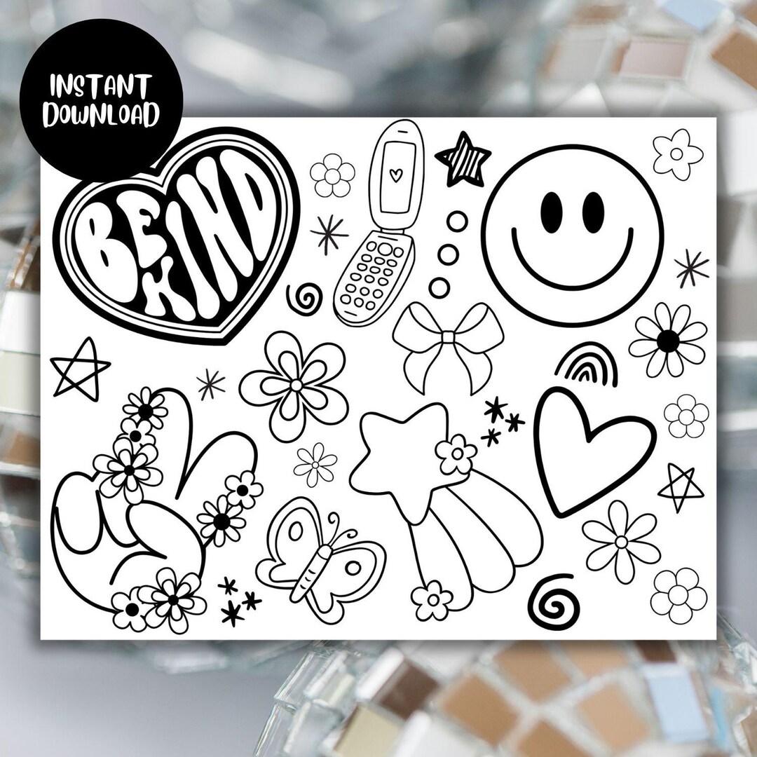 BE KIND Coloring Sheet, Whimsical Fun Cute Coloring Page, Coquette ...