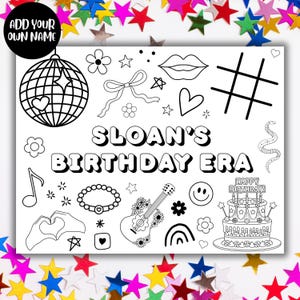 EDITABLE Birthday Era Coloring Sheet Printable, Add Your Own Name, Taylor Inspired Coloring Page, Swiftie Birthday Party, In My Birthday Era