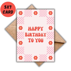 Cartão de aniversário fofo para ela, cartão de feliz aniversário com xadrez rosa | Presente de aniversário para meninas, cartão de aniversário retrô Daisy, 30º aniversário, 13º aniversário