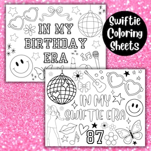 In My SWIFTIE Era Birthday Coloring Sheets, Taylor Inspired Coloring Pages, Swiftie Birthday Party, In My Birthday Era, Cute Printable Favor