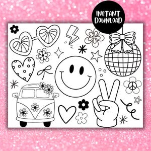 Coloriage Griffonnages Mignons, Feuille À Colorier Fantastique Et Amusante, Coquette Smiley Daisy Boule Disco À Colorier Pour Les Enfants, Ambiance Esthétique Preppy