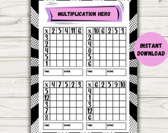 Printable Multiplication Worksheet for Times Tables | Timed Multiplication Squares | Math Posters | Multiplication Grids | INSTANT DOWNLOAD