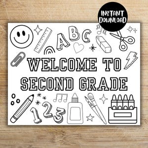 Back to School Coloring Page for Second Grade, Printable Instant Digital Download, First Day Of Second Grade, Whimsical Fun Cute Activity
