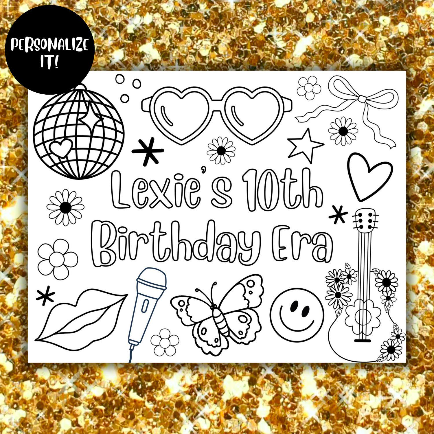 EDITABLE Swiftie Birthday Coloring Page | Custom Taylor Inspired ...
