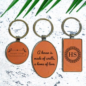 Personalized Leather Keychain, Custom Engraved Keychain, Leather Matching Keyrings, Customized House Key Holder, Car Key, Housewarming Gift