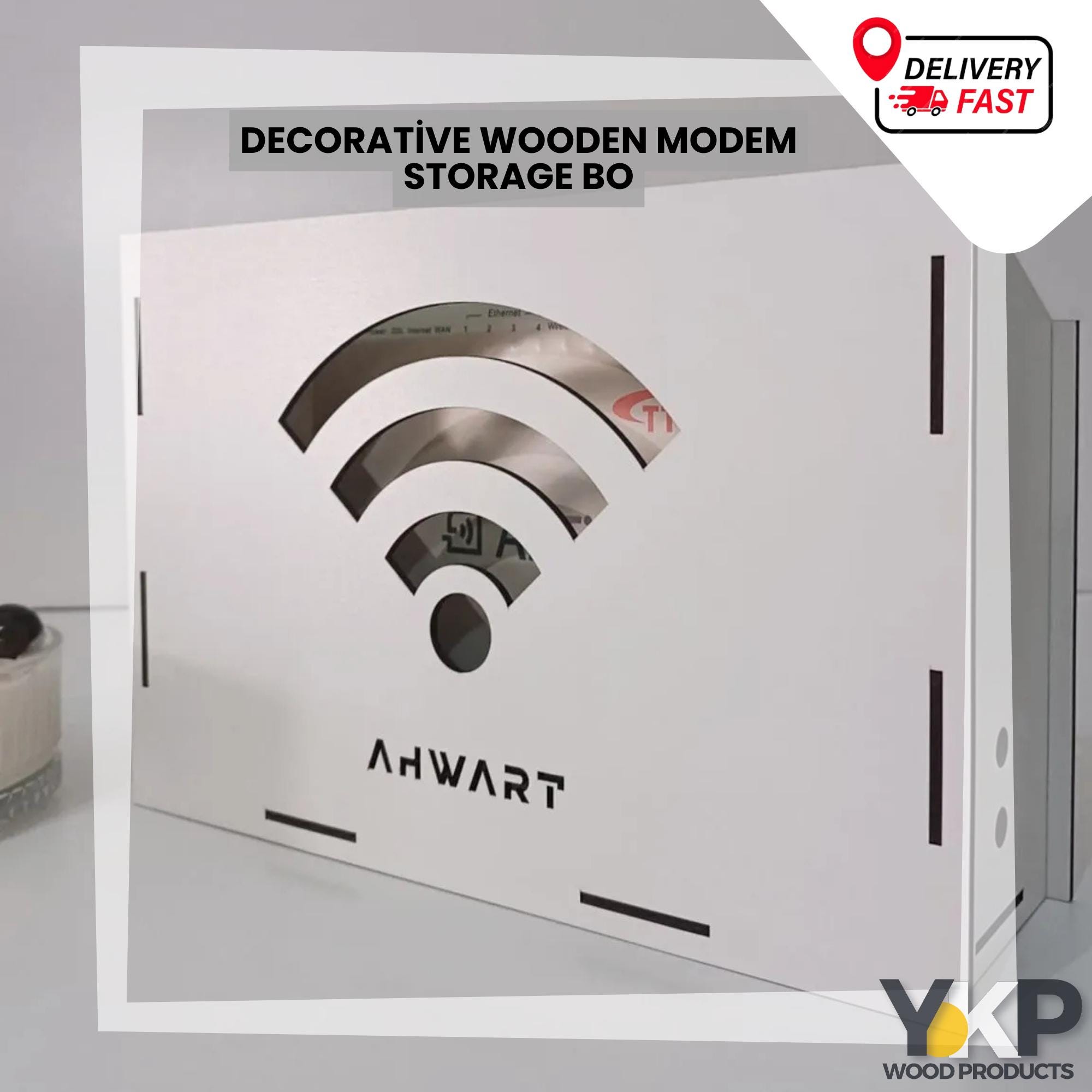 Decorative Wooden Modem Storage Box, Stylish MDF Modem Shelf With Cable ...