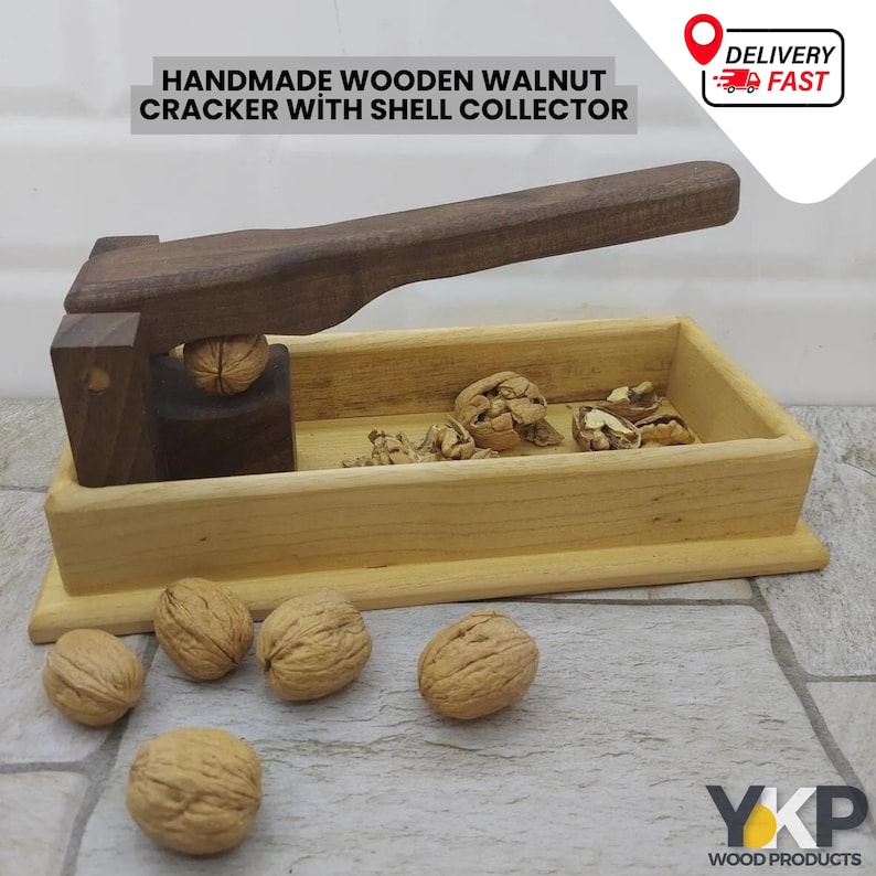 Handmade Wooden Walnut Cracker With Shell Collector – Natural Raw Wood ...