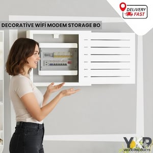 Handcrafted MDF Modem Storage Box: Wall-Mounted Router Cover  40x35x10 cm (15.75x13.78x3.94) inç