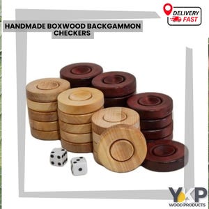 Handmade Boxwood Backgammon Checkers – Large 35mm Wooden Pieces – Set of 30 with Dice – Premium Natural Game Accessories