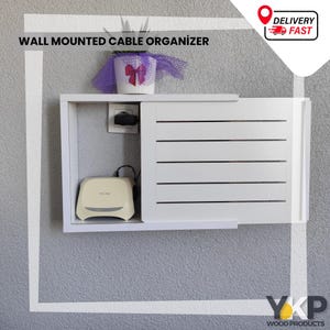 Modern Wooden & Metal Wi-Fi Router Storage Box with Cable Organizer – Minimalist Design for Home Décor cm 45X35X10 /