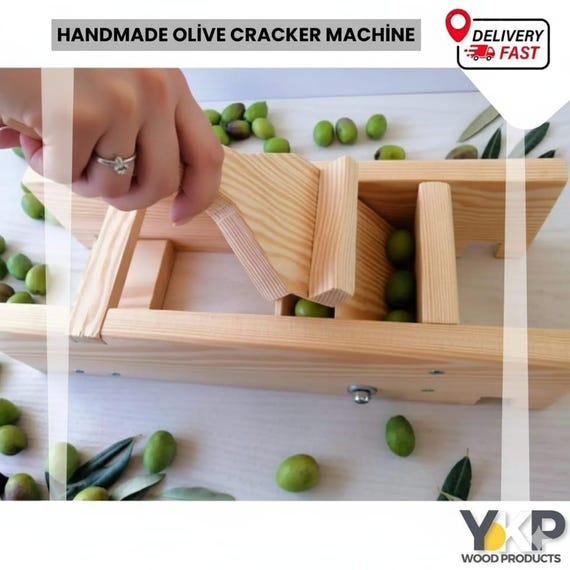 Handmade Wooden Olive Cracker Machine: Kitchen Tool (35x14x10 Cm