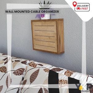 Modern Wooden & Metal Wi-Fi Router Storage Box with Cable Organizer – Minimalist Design for Home Décor cm 40X35X10 /  İ