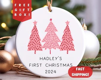 Baby's First Christmas Personalized Ornament My First Christmas 2024 Ornament Pink Tree Baby Girl Christmas Gift for New Baby Girl Ornament