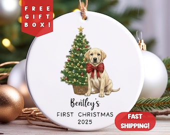 Personalized Yellow Lab Puppys First Christmas Ornament, Custom Dog Christmas Ornament, Pet Ornament, Dog Keepsake, Gift For Dog Mom and Dad