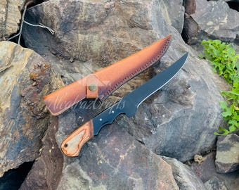 Steel Fillet Knife with Leather Sheath | Professional Fish & Meat Filleting Knife | Razor Sharp Durable Knife | Fish Fillet Knife
