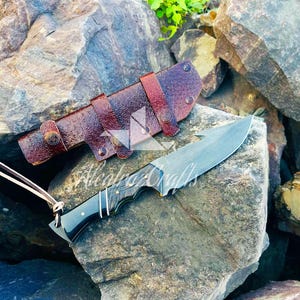 Handcrafted Full Tang Hunting Knife with Custom Leather Sheath
