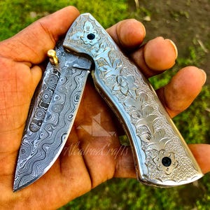 Original Damascus Folding Knife Handmade Damascus Steel Folding Knife Pocket Knife for Men Groomsmen Best Gift for Wedding & Birthday Day