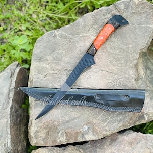 Fillet Fishing Knife Handmade Damascus Steel Knife with Leather Sheath Chef Gift For Special Occasions Personalize | Birthday Gift