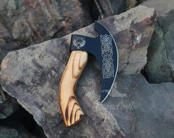 Hand Forged Viking Pizza Axe: Carbon Steel Blade, Olive Wood Handle