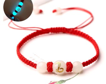 The Snake Bracelet: Red Rope, Luminous Charm, Good Luck Jewelry