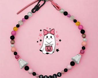 Personalisierte Halloween Hundehalsband • Perlen Geist Hundehalsband • Einstellbare Biothane Haustier Zubehör