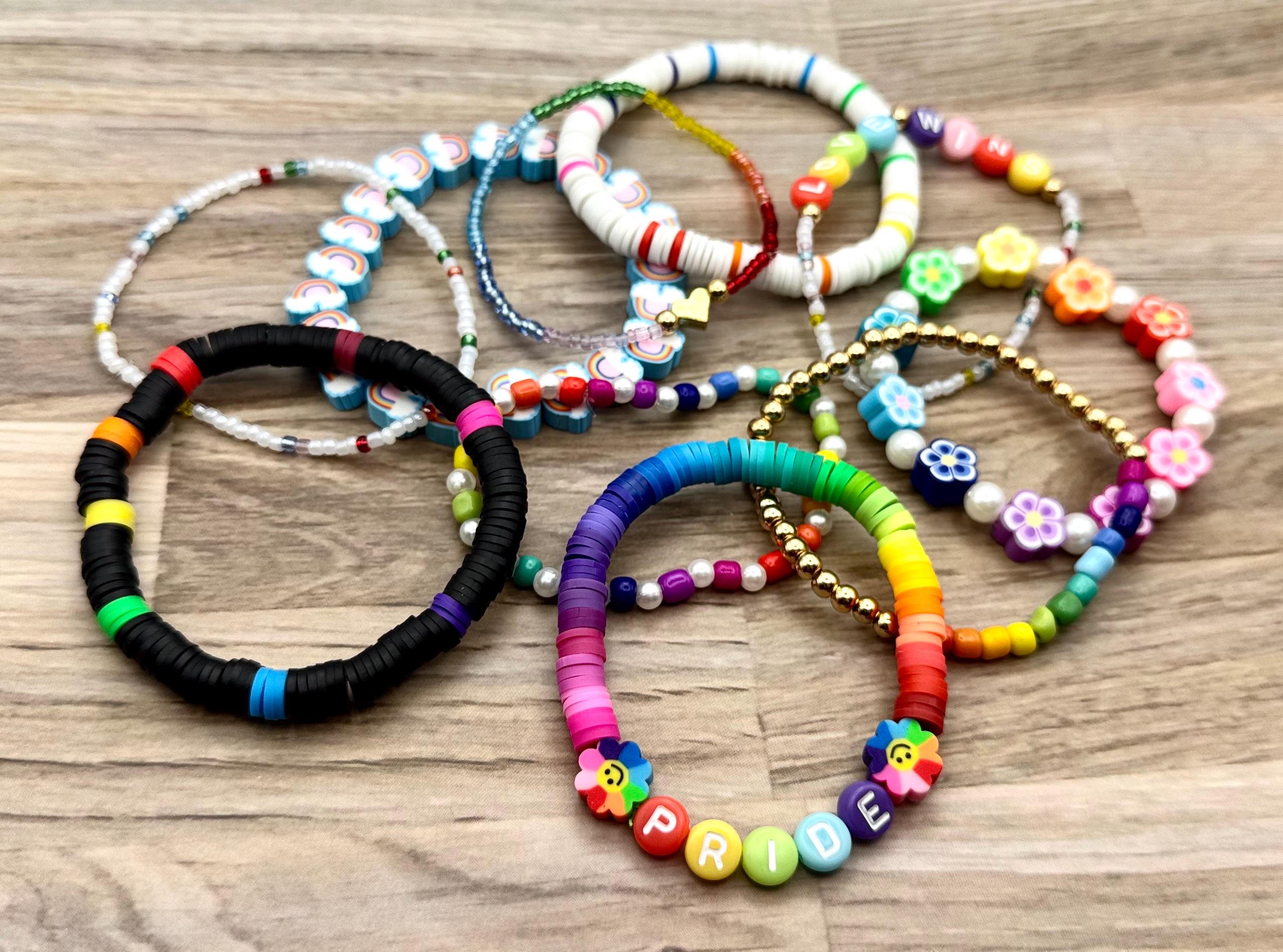 2-Piece LGBT Pride Rainbow Bead Bracelet Set | Adjustable Slide Bolo | Unisex Handmade With Gift Card