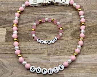 Gepersonaliseerde halsband en bijpassende armband • Aangepaste naam vriendschapssieraden • Biothane-kralenhalsband