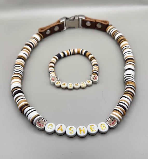 Dog Necklace Bracelet Custom Clay Heishi Matching Holiday