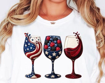 Comfort Colors® Patriotic Shirt, 4th Of July Wine Glass Shirt, Wine Lover Shirt, Summer Party Shirt, USA Shirt, Print Only — Not a Patch