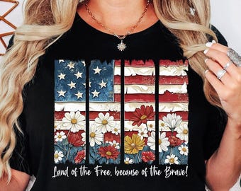 Patriotic Flower Flag Shirt, 4th Of July Shirt For Women, America Graphic Shirt, Memorial Day Gift Shirt
