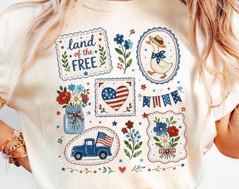 Land Of The Free Shirt, Patriotic Goose Shirt, Fourth Of July Shirt, Floral Flag Shirt, USA Summer Holiday Shirt