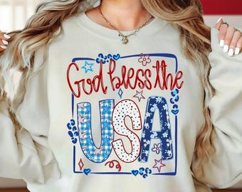 Patriotic America Sweatshirt, God Bless The USA Crewneck Pullover, Fourth Of July Graphic Gift Top For Patriots Families